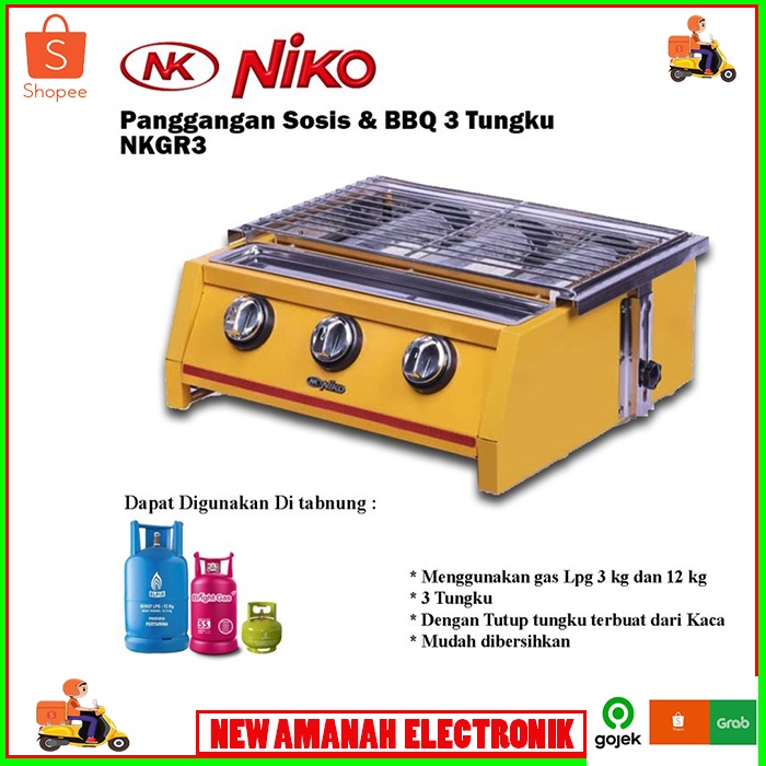 new produk NIKO BBQ Grill Gas Panggangan Sosis Kompor 3 Tungku paling laris barang original