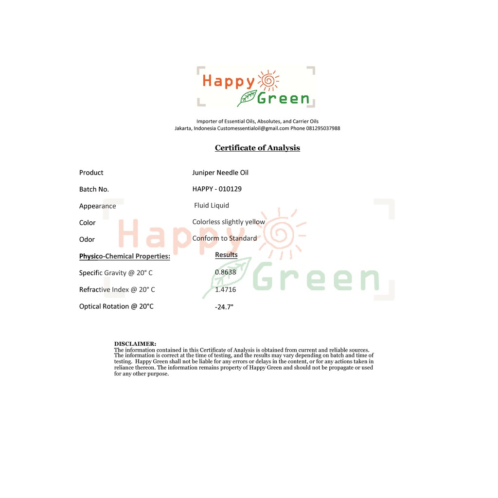 Happy Green Juniper Needle Essential Oil - Minyak Jarum Juniper communis