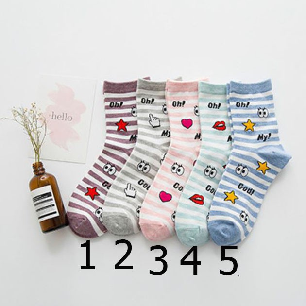 kaus kaki wanita garis-garis lips eye pattern socks (2F4) fse128