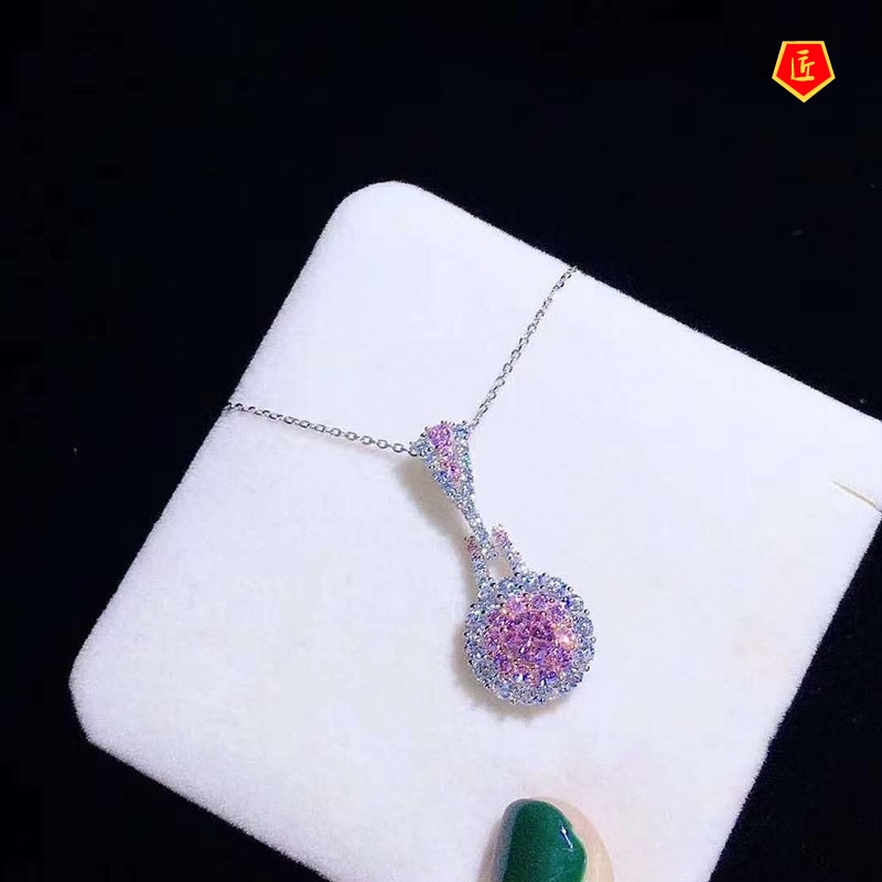 [Ready Stock]Pink Crystal Set Earrings Ring Necklace Retro Exquisite