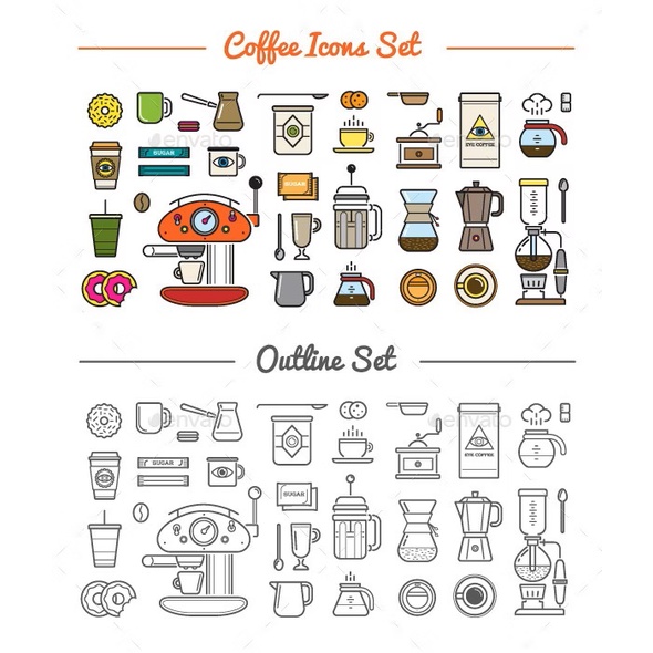 Great 32 32 Vector Coffee Icons Set