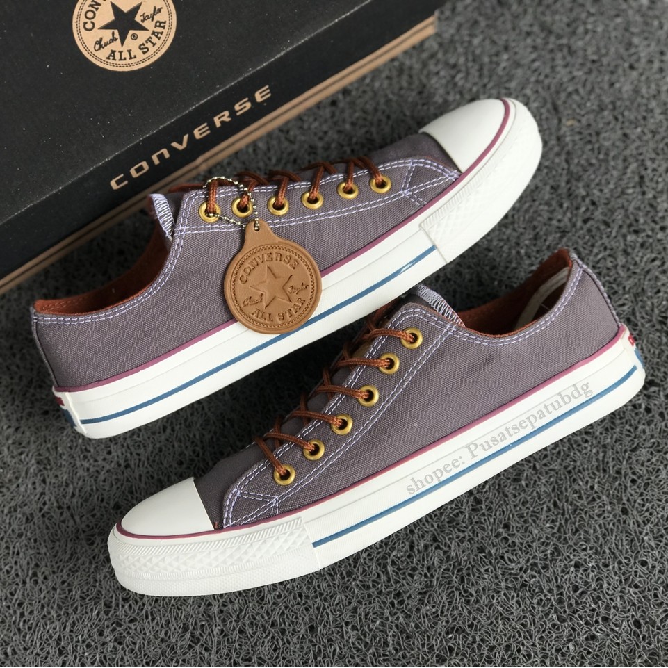 (BAYAR DITEMPAT) Converse Premium Tali Tan Low Grey