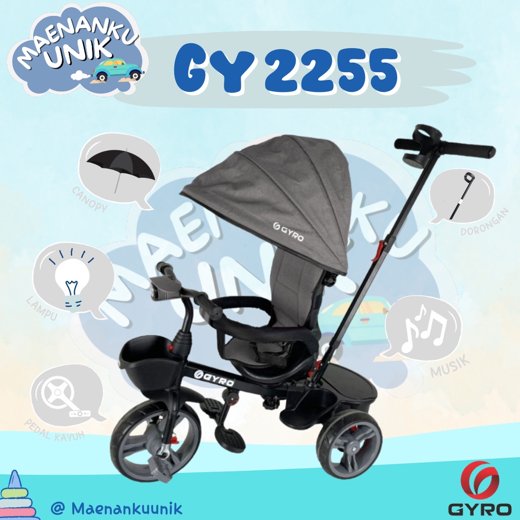 Sepeda Roda Tiga Stroler Anak GYRO 2255 Tricycle Bike Dorongan Sepeda
