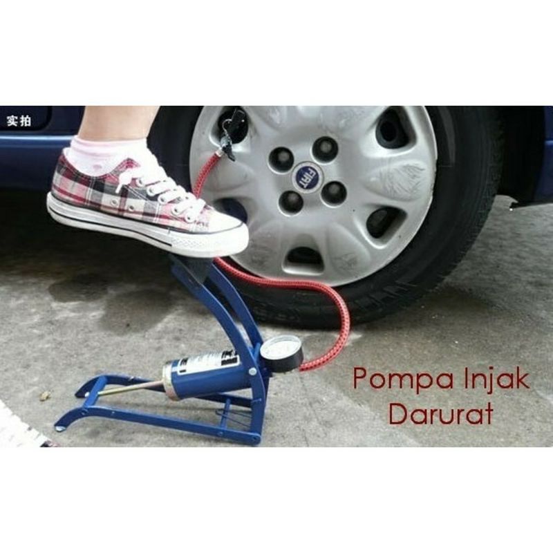 Pompa angin injak kaki ban sepeda motor dan mobil pompa emergency darurat dengan pengukur tekanan analog