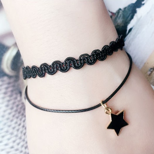 Gelang renda hitam wanita fashion Korea tali-#2