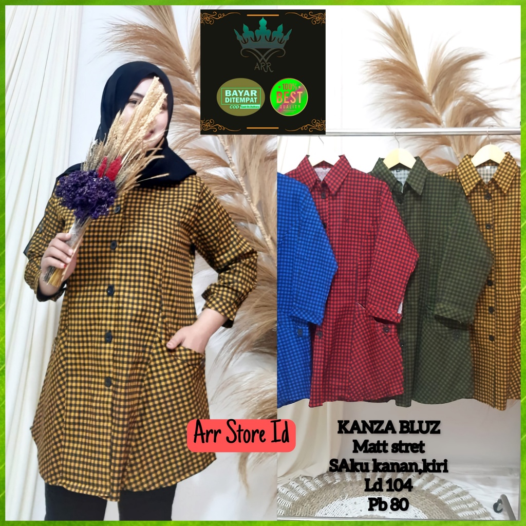 Baju Atasan Tunik Wanita Terbaru Motif Kotak Kotak Premium Kekinian Ld 104 P 80 Kanza Tunik Allsize