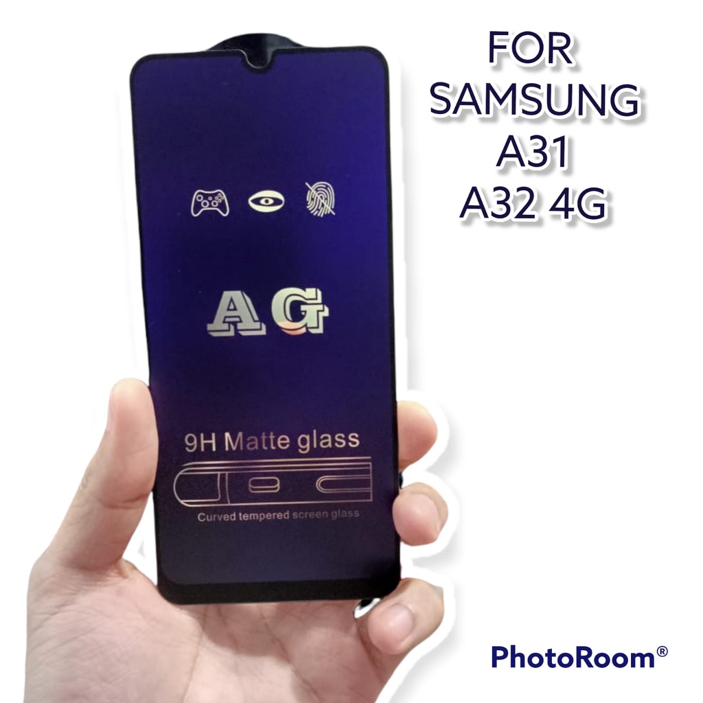 MATTE Blue Ray 9H Samsung A31 A32 4G Tempered Glass FULL GLUE NO Sidik Jari ANTI RADIASI