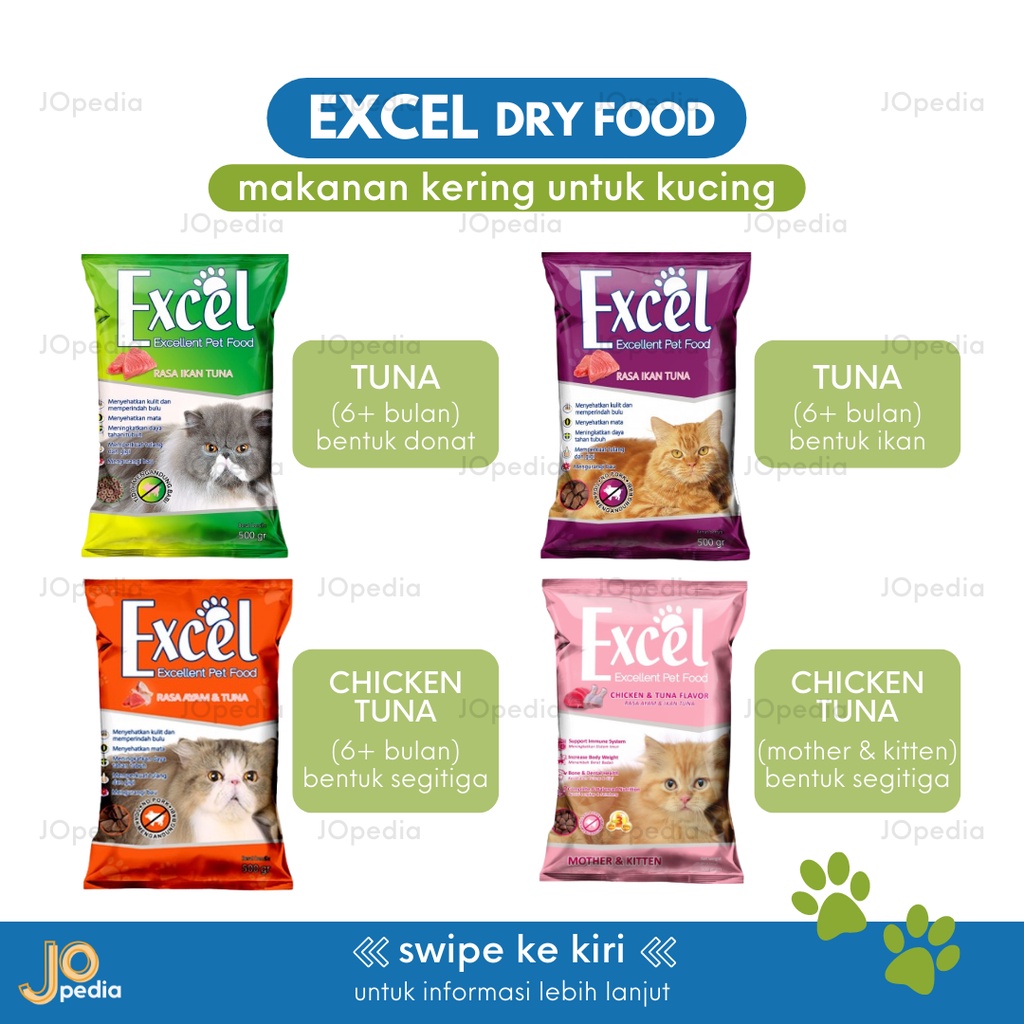 EXCEL Makanan Kucing Kering Dry Cat Food Kibble Adult Kitten 500gr