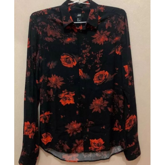 kemeja h&m viscose flower rose shirt