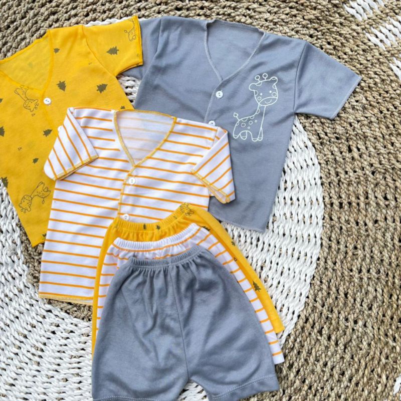 3 Setelan Baju Bayi Baru Lahir Kombinasi Lengan Pendek Motof Lucu Asyam Baby