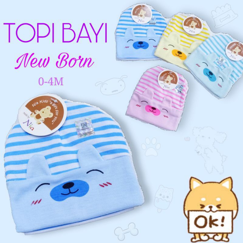 topi bayi katun polos warna 0 - 3 m / Topi bayi new born kain lembut