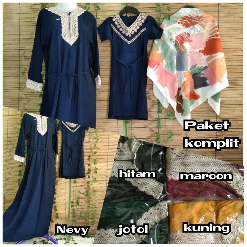 Set Daster Arab mom & kids paket hemat plus hijab/ daster arab renda/ daster arab dewasa/daster arab