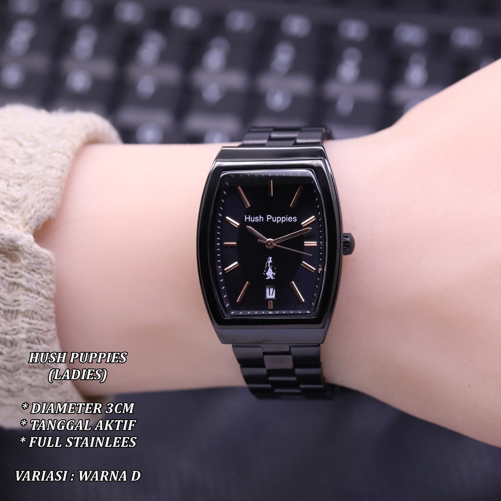 (BISA COD) JAM TANGAN WANITA HUSH PUPPIES RANTAI BODY OVAL TANGGAL AKTIF