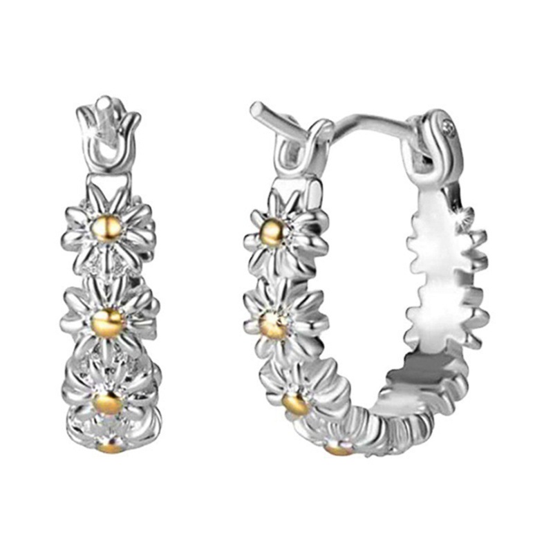 Fancyqube Anting Hoop Sterling Silver 925 Desain Bunga Aster Bulat Kecil Simple Untuk Wanita