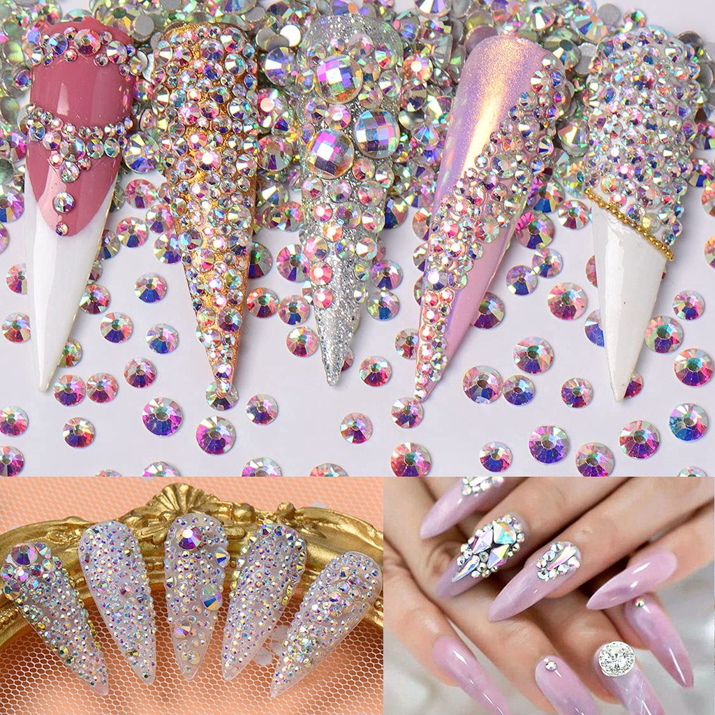 6 Kompartemen / Kotak Kristal Berlian Imitasi Ab 3d Ukuran Campur Untuk Aksesoris Nail Art Diy