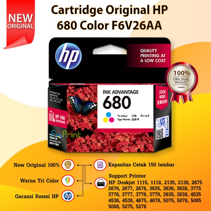 Cartridge Recycle HP 680 Color , Tinta Printer HP Deskjet 1115 2135  All-in-One Murah