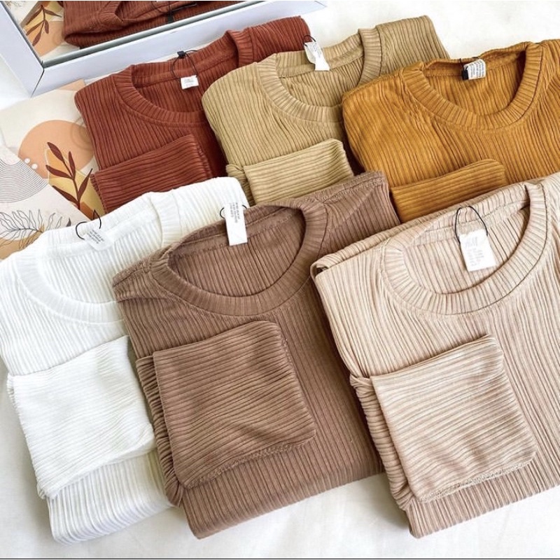(COD) Kaos RIB Plisket Polos lengan panjang Cabut Jarum Waffle Knit Waffer Wafer Premium wafer Basic