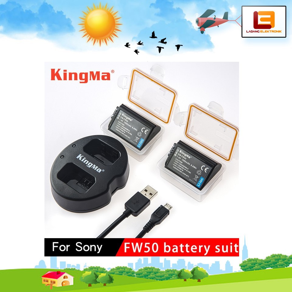 KingMa Dual Charger + 2 Baterai Sony NP-FW50 Original For Sony A6000