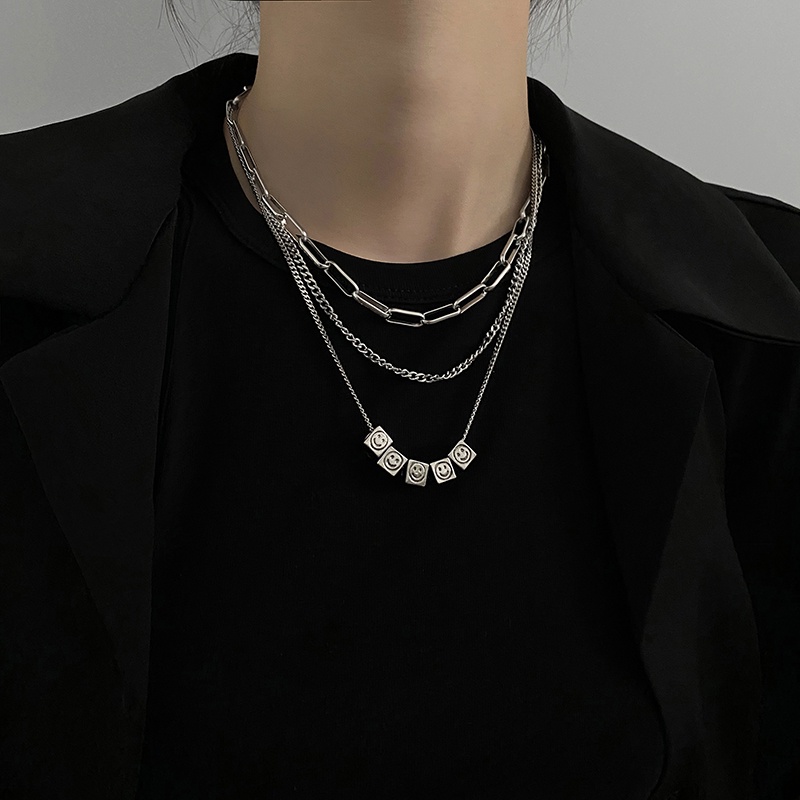 Smiley Dice Multilayer Necklace Accessories Pendant Hip Hop Clavicle Chain Trendy