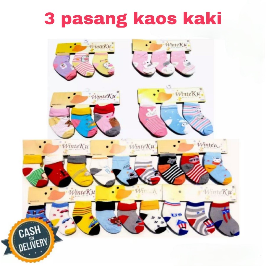 Kaos Kaki Bayi Winteku SNI 3 Pasang / Kaos Kaki Anak Usia 0-6 Bulan