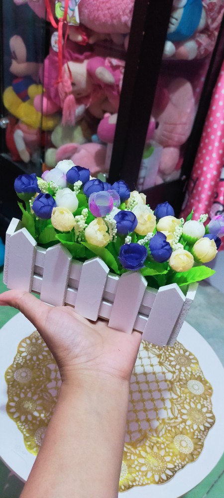 Vas Pagar Kayu Dan Bunga Mawar Lotus Artificial Shabby  Home Decoration