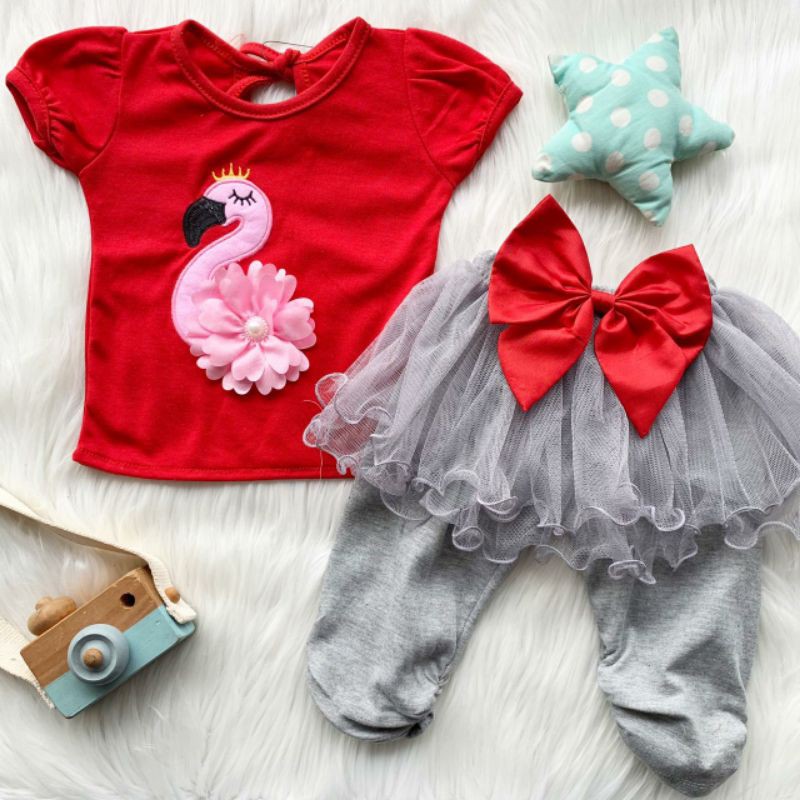 Baju setelan kaos + celana rok tutu motif hewan lucu fashion anak bayi cewek perempuan murah -pol