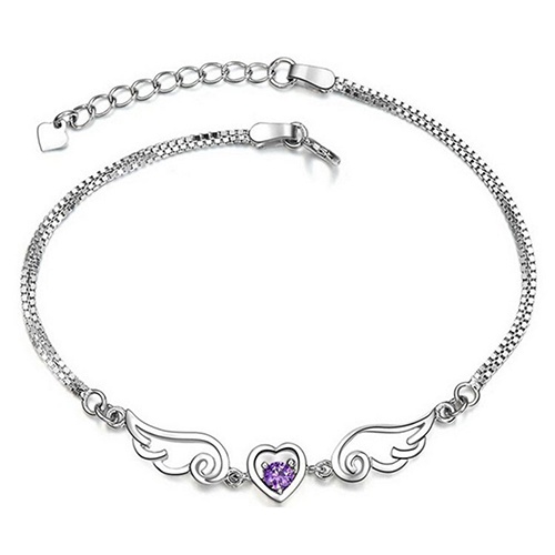 Hu Hu Hu Hu Hu Alat Bantu Pasang Kacamata♡ Gelang Lapis Silver Dengan Liontin Bentuk Hati + Sayap Malaikat + Berlian Imitasi Untuk Wanita