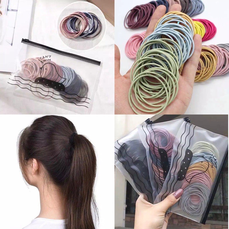 Ikat Rambut 100 PCS Gaya Korea Karet Ikat rambut Elastis Aksesoris Rambut Wanita korea Murah