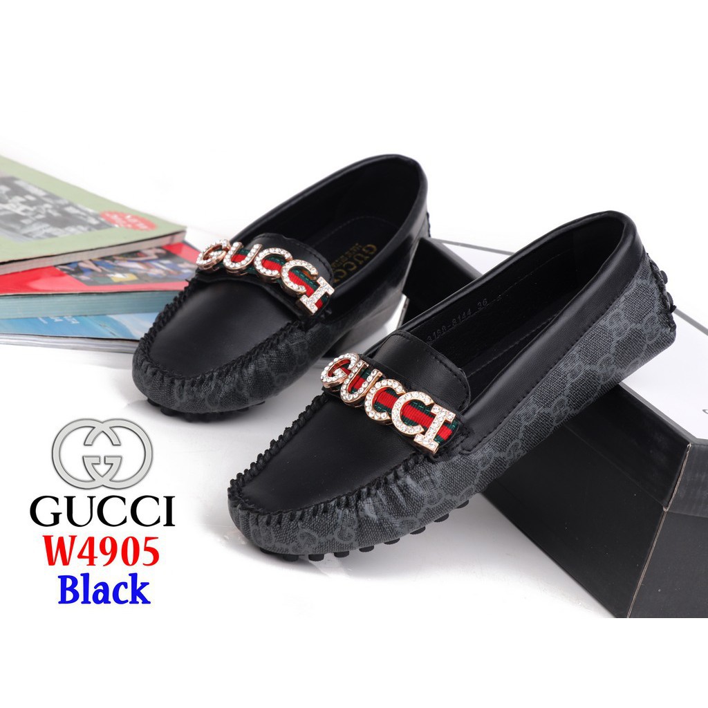 terlaris     Sepatu Flat Moccasin Loafers Shoes Impor Import Gucci W4905 4905 Biru Blue Gold Hitam