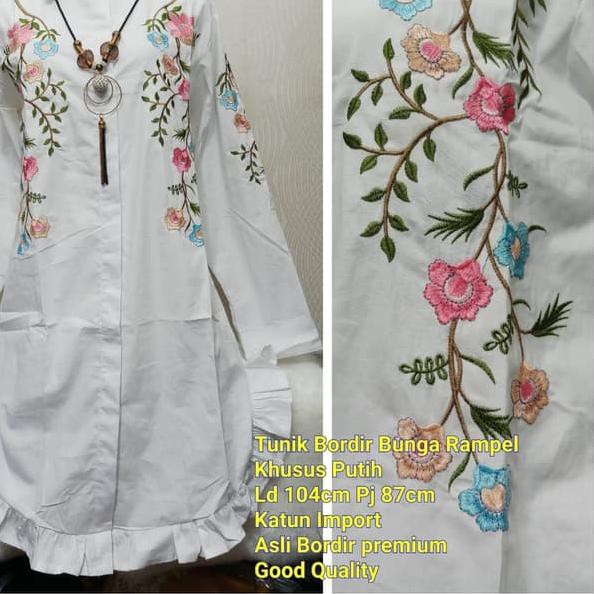 MuRah Tunik Bordir Bunga khusus putih Tunik wanita kekinian MURAH.,..