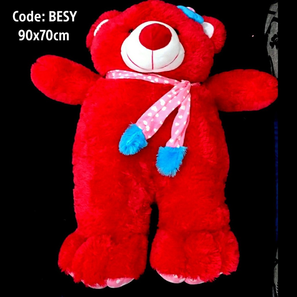 boneka bear jumbo syal merah/hijau besy beruang jumbo 90cm x 70cm