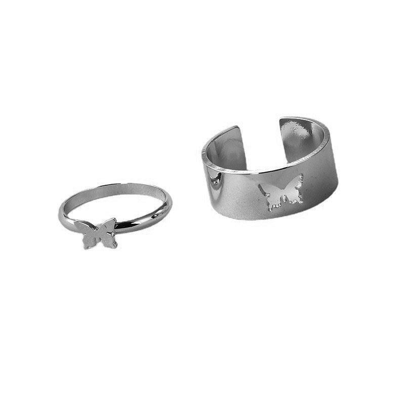 2pcs / Set Cincin Desain Kupu-Kupu Hollow Gaya Retro Untuk Pasangan