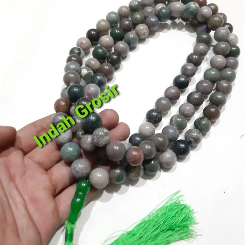 TASBIH BATU JUMBO HIJAU LUMUT SULIKI 14MM 99BUTIR ORIGINAL STONE