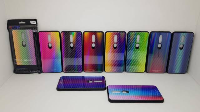 Glass Case Oppo F11 Pro 6.53 inchi UME PATTERN Bumper Rainbow Glass Hardcase Oppo F11 Pro