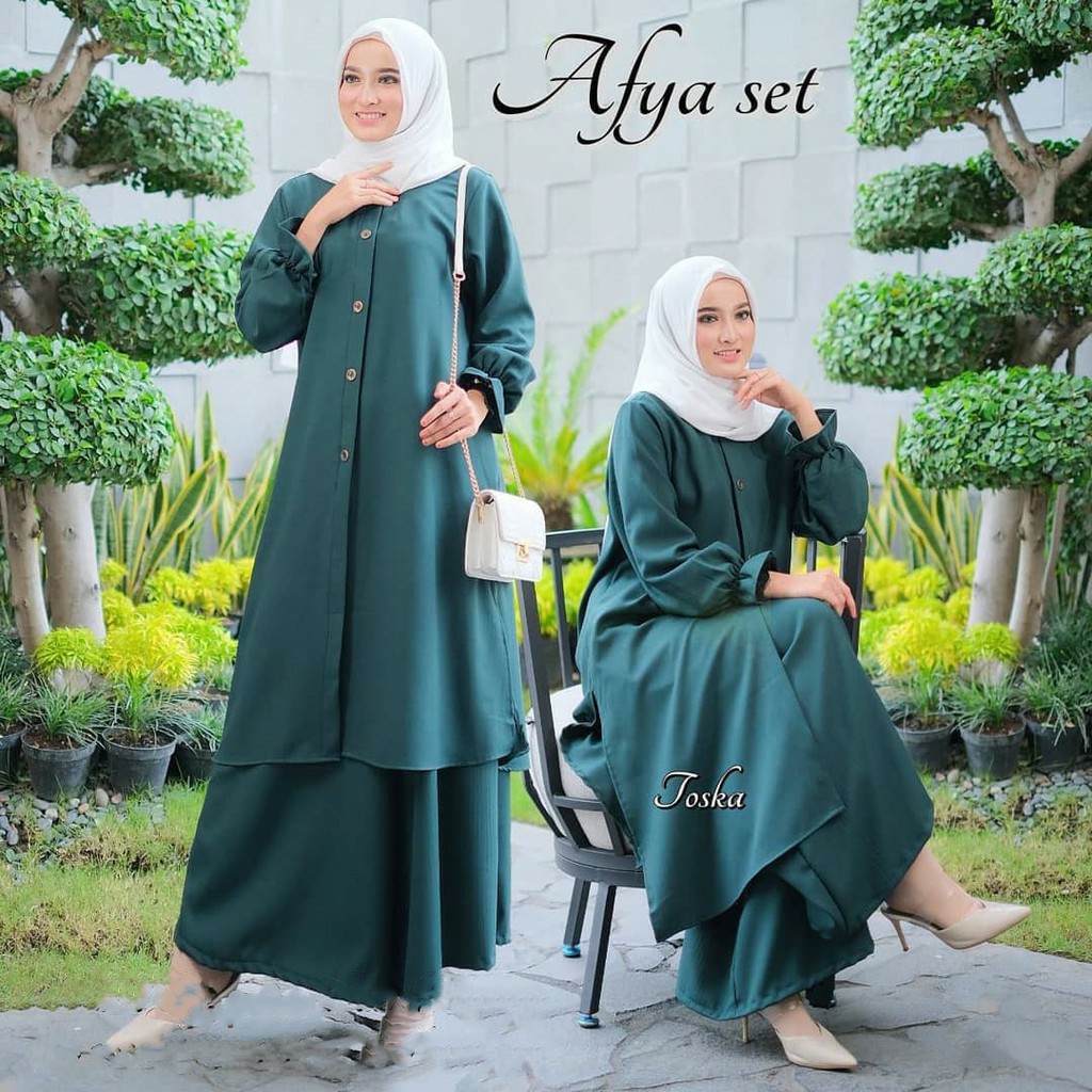 Afya Set Setelan Baju 2in1 Muslim Fashion Wanita Pakaian Muslim Pakaian Wanita