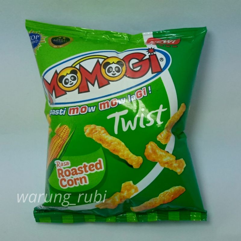 Momogi Twist rasa Roasted Corn Snack rasa Jagung Bakar 12 gram, Harga 1pcs. Cemilan Snack Jajan Jadu