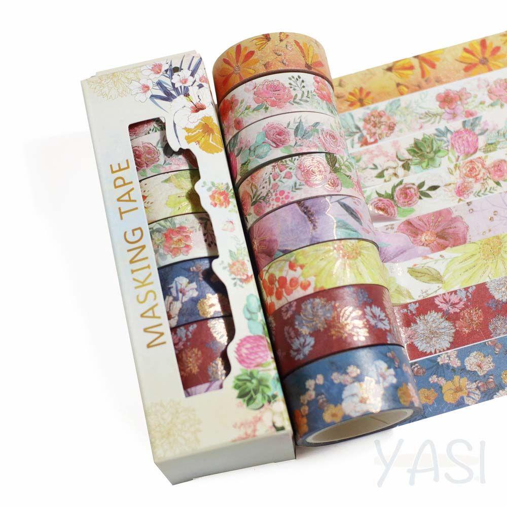 Agustinina Pita Bunga Gaya Jepang 8Pcs/Box Scrapbooking DIY Foil Emas Diary Dekoratif Tape Perekat