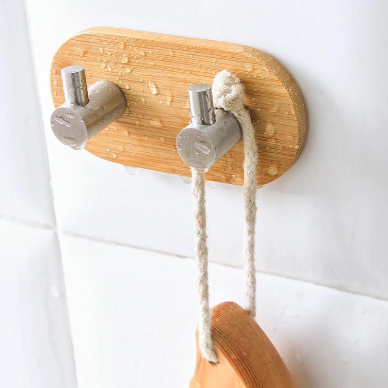 KHGDNOR Gantungan Dinding Hanger Bamboo Stainless Steel