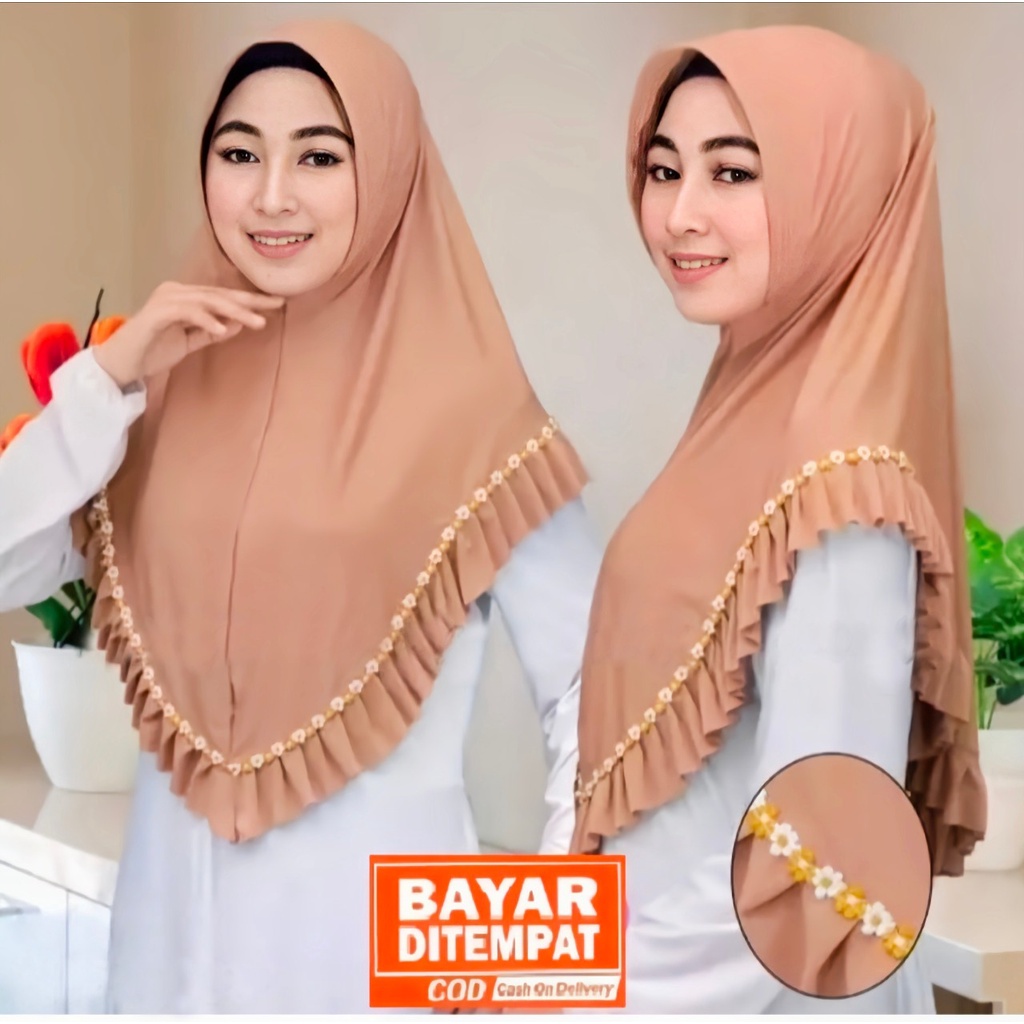 krudung instan jilbab bergo jasmin motif renda bunga rempel bahan jersey premium jumbo ped antem ter