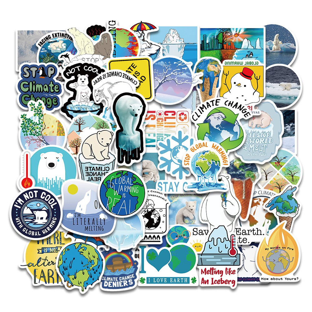 50pcs Climate Change Stickers Waterproof Stickers For Wall Fridge Travel Suitcase Bike Sliding Plate Car Sticker