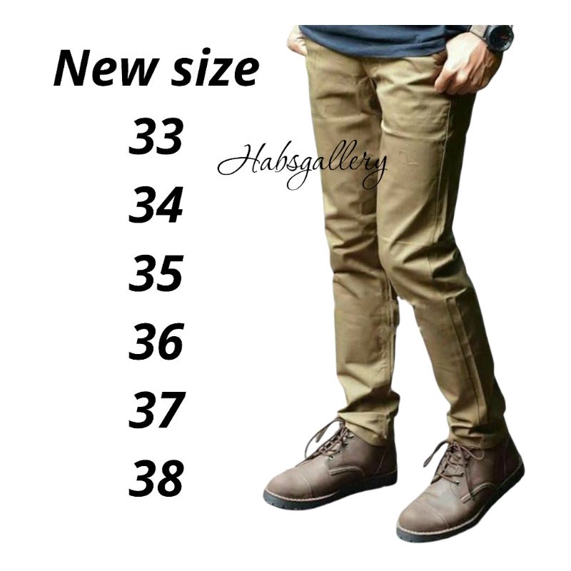 Celana Chinos Panjang Pria Bahan Strech Premium Tebal Size 27 - 38 Warna Moca Abu Krem Hitam