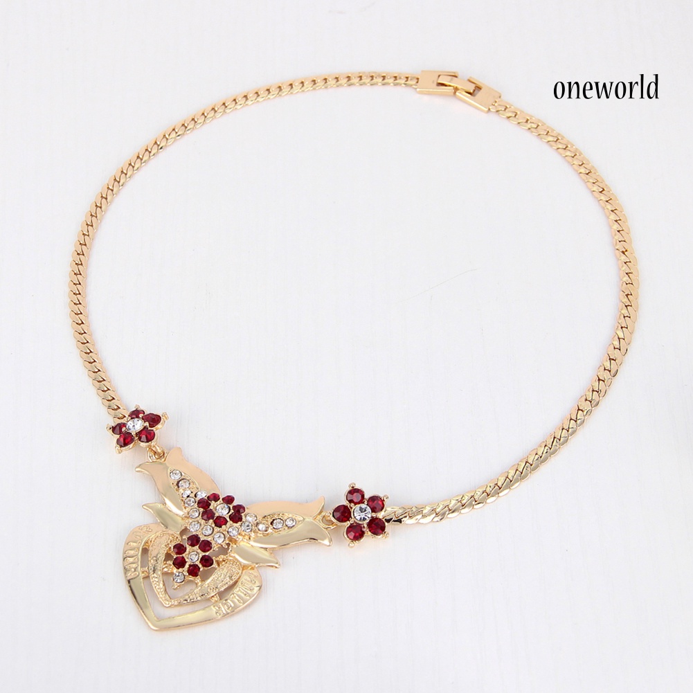 OW@ Women's Wedding Flower Rhinestone Ring Earrings Necklace Bracelet Jewelry Set