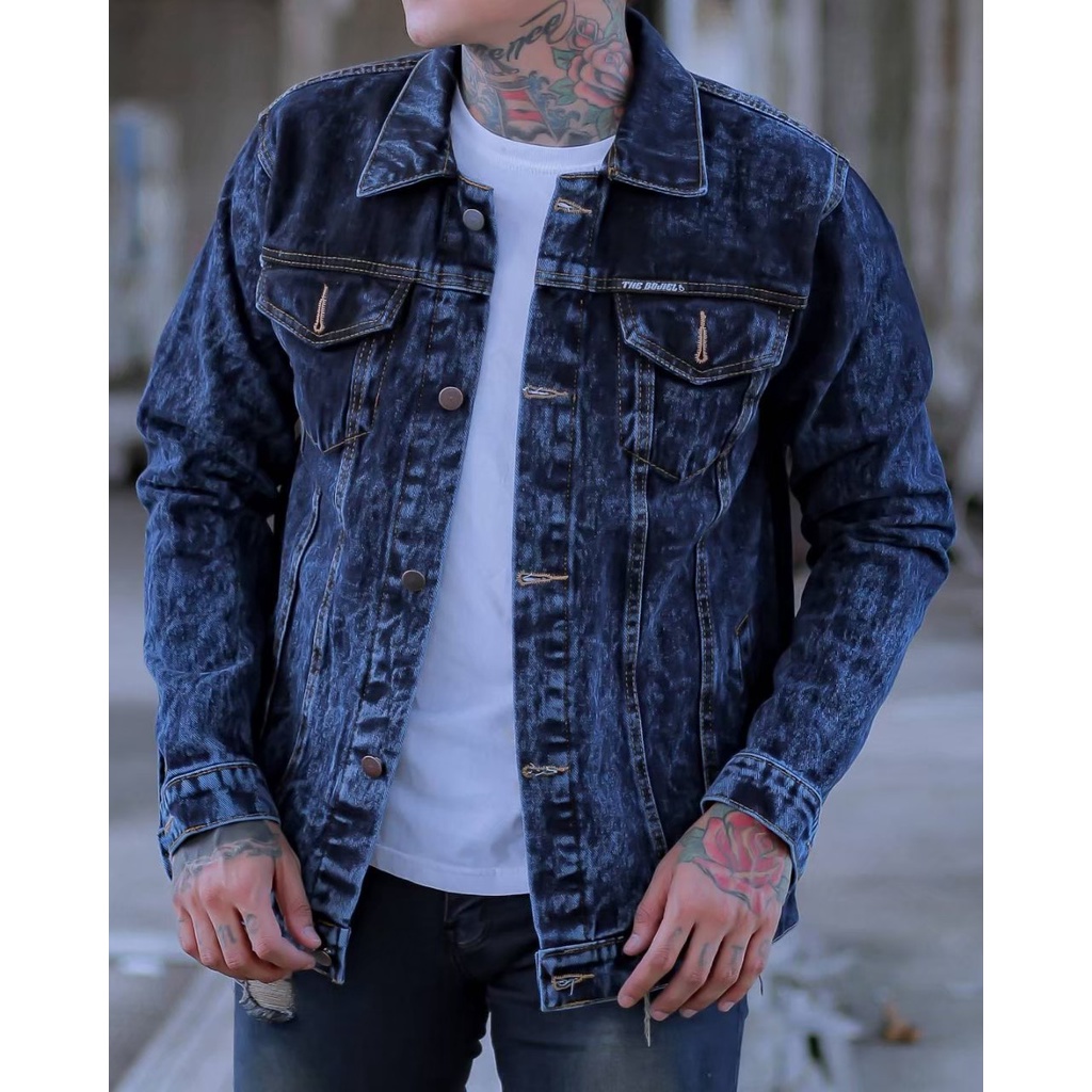 The Bojiel jacket jeans sand wash M l XL jaket jeans distro jaket jeans lengan panjang berkerah Retro Grey JJ13J02