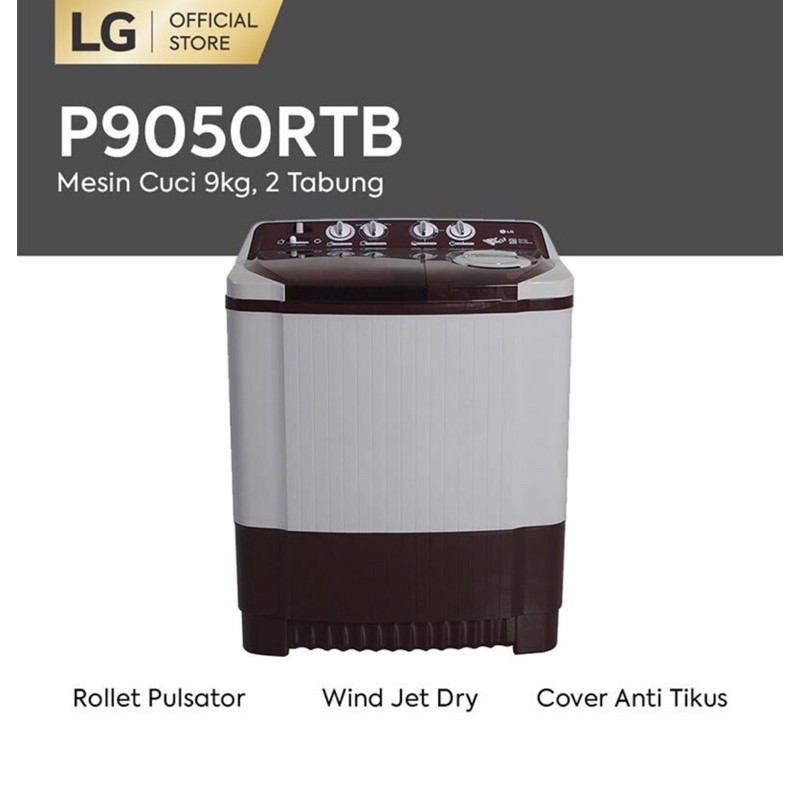 LG Mesin Cuci 2 Tabung P 9050 RTB P9050 P9050RT P9050RTB 9050RTB Twin Tube 9Kg PROMO MURAH