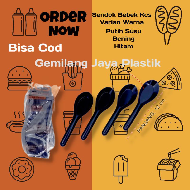 Sendok Plastik Bebek Hitam/Bening/Putih Susu Murah @50pcs