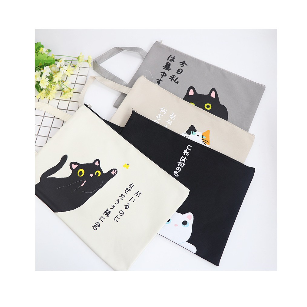 

IYA DU08 JAPANESE CUTE CAT PORTABLE A4 FILE STORAGE POUCH BAG