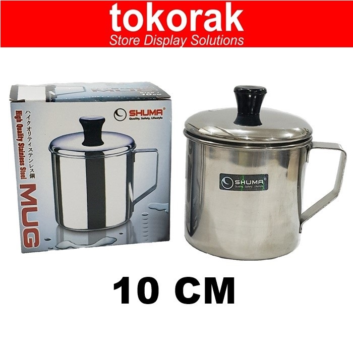 SHUMA MUG STAINLESS STEEL 8, 10 , 12 CM + TUTUP - GELAS CANGKIR TEBAL