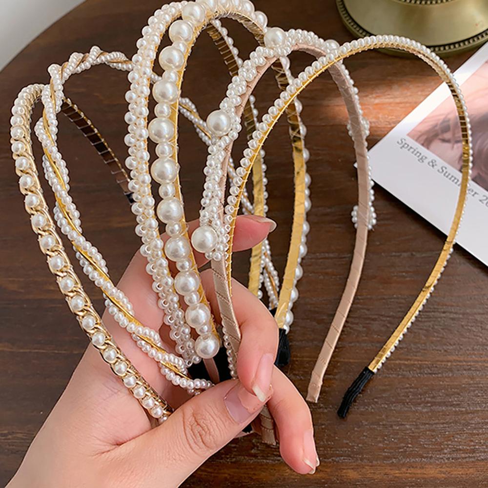 Needway   Bando Mutiara Woman Girl Bunga Manik-Manik Busur Gaya Korea Hair Band