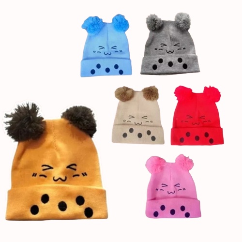 Topi Kupluk Bayi Rajut Boba Lucu Bahan Lembut / Kupluk Bayi Pompom Motif Boba 0-12 Month / Aksesoris