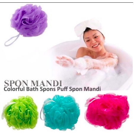 Spons Mandi Jaring Rainbow Spon Sponge Shower Gel Spons Mandi Busa Tebal Bath Puff